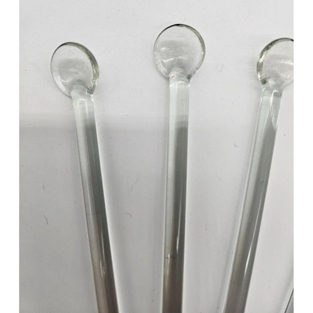 VINTAGE Set of 8 Clear Glass Stirrers with Round‎ RED Ends Cocktail Drink Mixers